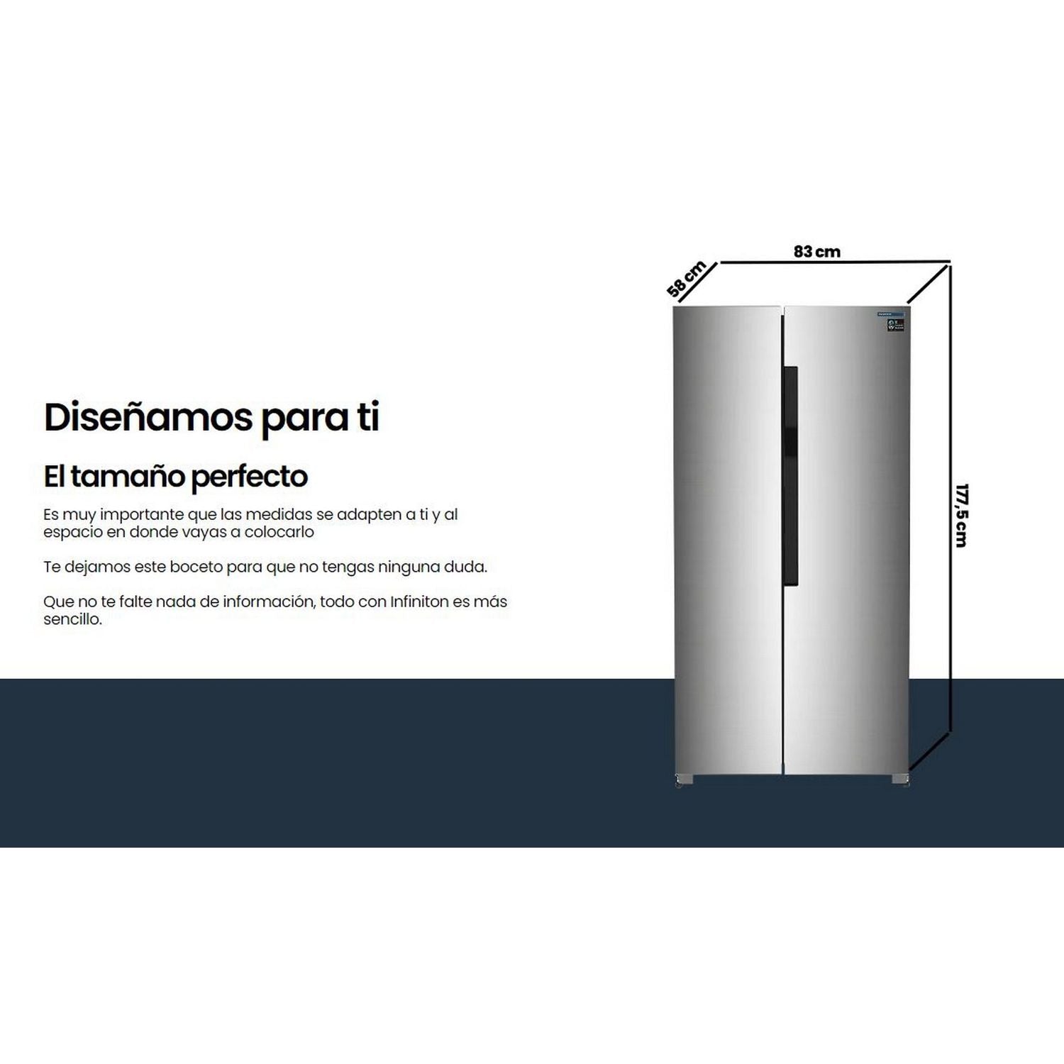 Frigorifico Americano Infiniton Sbs-456a78xel, 410 L, 177 Cm, Ancho De 83 Cm, Total No Frost, E, Inox