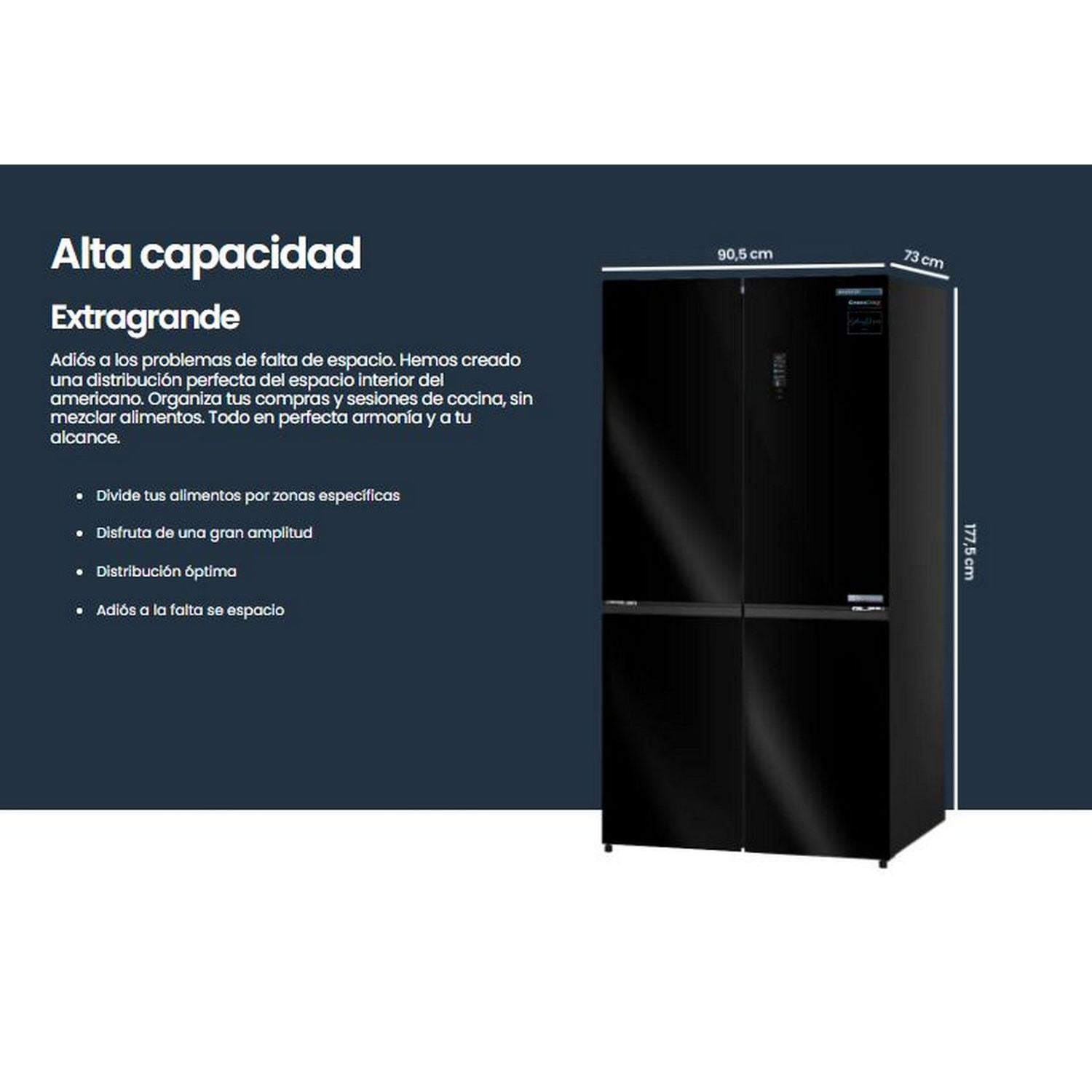 Frigorifico Americano Infiniton Amcb-601cd78neg, 601 L, 177 Cm, No Frost Total, Inverter, E, Crystal Black