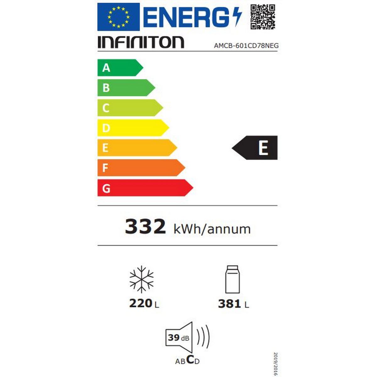 Frigorifico Americano Infiniton Amcb-601cd78neg, 601 L, 177 Cm, No Frost Total, Inverter, E, Crystal Black
